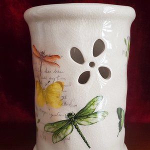 Ceramic Tealight Votive Candle Holder Dragonflies Butterflies Floral Cottagecore